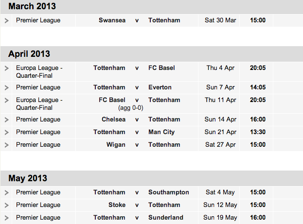 Tottenham Hotspur fixtures